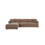 Bryn sectional sofa with chaise in warm brown textured fabric, larger profile with cushioned back and arms
