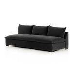 Side angle of charcoal sofa illustrating thick cushioned seating and back pillows