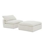Clay ottoman paired with matching modular sectional chair, emphasizing scale and set coordination