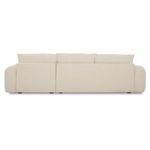 Rear view of Berga Sectional with uninterrupted fabric finish and rounded armrests