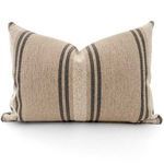 Rectangular lumbar pillow version of the brown taupe fabric with vertical dark stripes