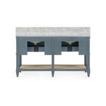 Back of Sienna vanity showing marble slab thickness and plumbing space under undermount sinks
