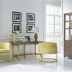 Silas etagere in a bright home office with large windows and modern yellow chairs