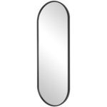 Tall sleek black mirror with a smooth matte frame finish, facing forwards on white background
