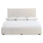 Sawyer Storage Panel Bed front view displaying symmetrical clean lines and three pillows on mattress