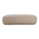 Marion Rectangular Ottoman with plump curved design, detailed piping, recessed base, upholstered in light beige fabric