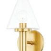 Connie 1 Light Bath Bracket with conical clear glass shade and antique brass finish wall mount
