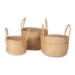 Product Image 3 for Set Of 3 Jute Ashulia Baskets W/Leather Handle from BIDKHome