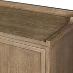 Top corner close-up showing gallery design wood edges with weathered oak finish