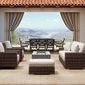 Montecito Ottoman in outdoor patio setting with matching armchairs, sofa, and scenic mountain view