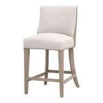 Front three-quarter view of Duet Counter Stool focusing on the Bisque French Linen seat and frame finish