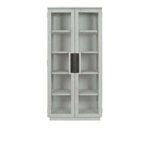 Front view of Larson reclaimed pine wood cabinet with symmetrical glass door panels
