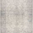Vintage style Margot area rug with sage and charcoal gray intricate medallion pattern on light background