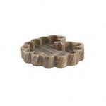 Organic shaped ribbed marble tray in brown with fluid sculptural edges and textured surface