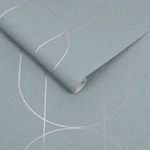 Folded wallpaper stack highlighting metallic silver lines and soft textured finish