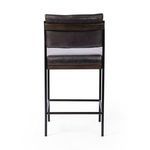 Rear view of Benton Stool showing horizontal wooden slat framing leather backrest