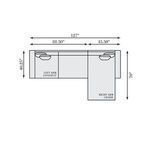 Top-down schematic showing sectional dimensions with left arm loveseat and right arm chaise