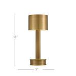Traverse Lamp showing front view with 13-inch height and 5-inch base diameter dimensions