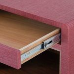 Side view close-up showing fully extended drawer with metal slide mechanism and red textured finish