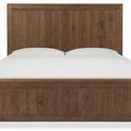 Front view highlighting the rectangular panels on headboard and footboard of the driftwood bed