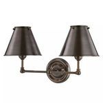 Classic No.1 2 Light Wall Sconce with dark metal conical shades and a round wall mount in bronze finish