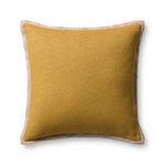 Soft yellow 22x22 inch square throw pillow with beige flange edges and nubby textured fabric