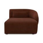 Amelia modular sectional chaise with rich warm brown upholstery, high back, and curved right arm