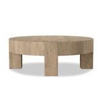 Round coffee table front view with clear visibility of wood grain and rustic finish details