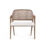 Straight-on front view focusing on the rattan back and plush white cushion