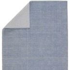 Back view showing contrasting cream and blue striped reverse side of rug