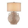 Side view of Pompeii Table Lamp showing round finial and terracotta base curves