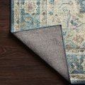 Skye Ocean Multi Rug folded corner revealing gray woven backing and stitched edges