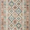 Ivory and multi-colored traditional rug with geometric diamond and triangle patterns and southwestern inspired design.