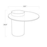 Line drawing with dimensions showing height and diameter of Odette Black Wooden Glass-Top Side Table