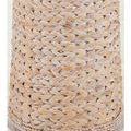 Close-up of woven water hyacinth texture on lamp base showing knobby pattern and whitewash finish
