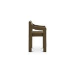 Side profile of Elise Counter Stool showing curved arms and padded seat edge in cedar-green fabric