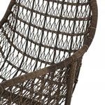 Close-up of mid-height armrest weaving on brown outdoor wicker stool