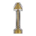 Traipse lamp angled slightly from front showing polished brass base and slender lamp stem