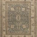 Traditional 8x10 wool rug featuring aqua center with stone beige border and intricate floral patterns