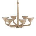 Front view with light reflections on white glass shades inside abaca rope cups