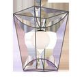 Rochefort lantern front view highlighting symmetrical geometric black frame around the milky globe