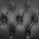 Extreme close-up of diamond tufted black leather upholstery showing button details