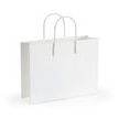 Matte white finished magazine tote with rectangular shape and twisted rope handles