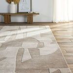 Close angle of rug edge showing subtle pattern transitions and refined tufting details