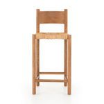 Front view of Largo Stool showing rectangular wooden backrest and banana leaf seat