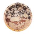 Side profile emphasizing peach marbling and bowl’s thick rim structure
