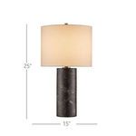 Vespera Brown Table Lamp front view with dimensions labeled 25 inches tall and 15 inches wide