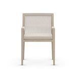 Front view with clear focus on sand cushion texture and rope detail on armrests