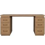 Straight frontal view emphasizing symmetrical drawer configuration with rattan fronts