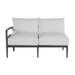 Santa Barbara loveseat front view focusing on clean white cushions with left arm support